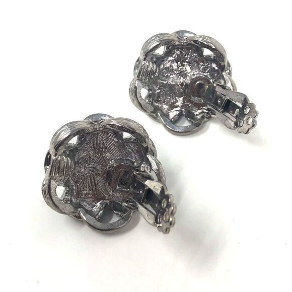 Vintage Enamel Lucite Silvertone Clip Earrings Nautical Patriotic Colors - Picture 5 of 5